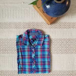 Talbots Blue and Pink Plaid Button Down Shirt
